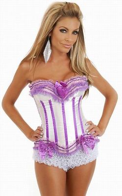White and Purple Lace-up Corset